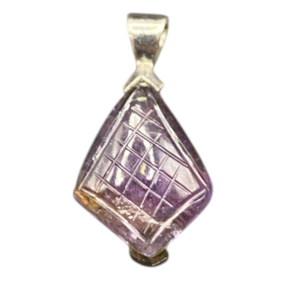 Amethyst Pyramid Shaped Pendant Purple Gemstone 925 Sterling Silver GE Stamped - Picture 1 of 11